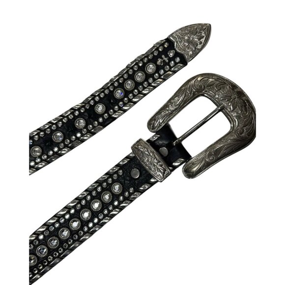 Kippy’s Swarovski Crystal Belt Sz S Cowgirl Western Black Leather Bling Handmade